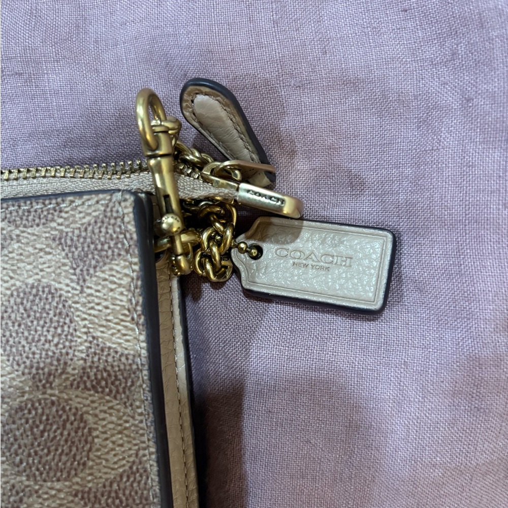 Coach Signature Canvas Small Crossbody Wallet in Taupe and Beige - Picture 2 of 3